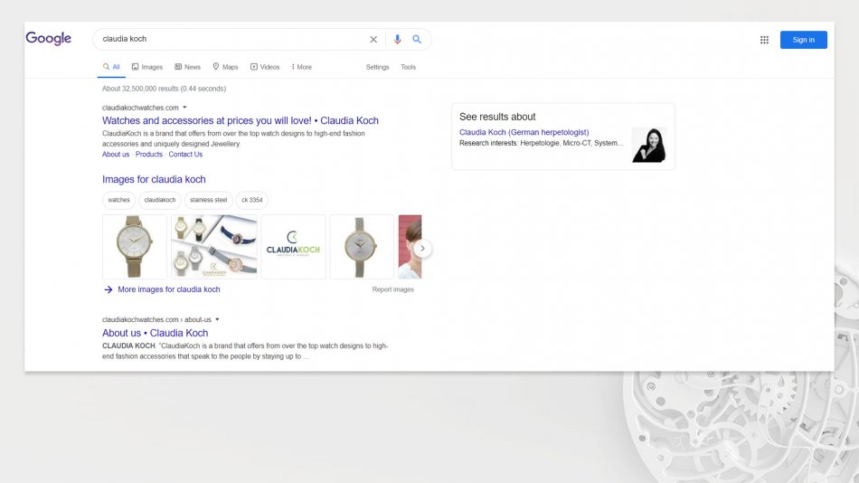 Claudia Koch Watches - First page results on google for brand name search